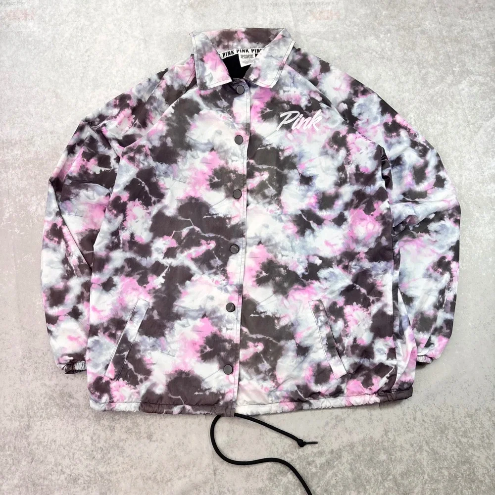 Victoria's Secret PINK Tie Dye Coach Jacket Women's M Snap Front Windbreaker